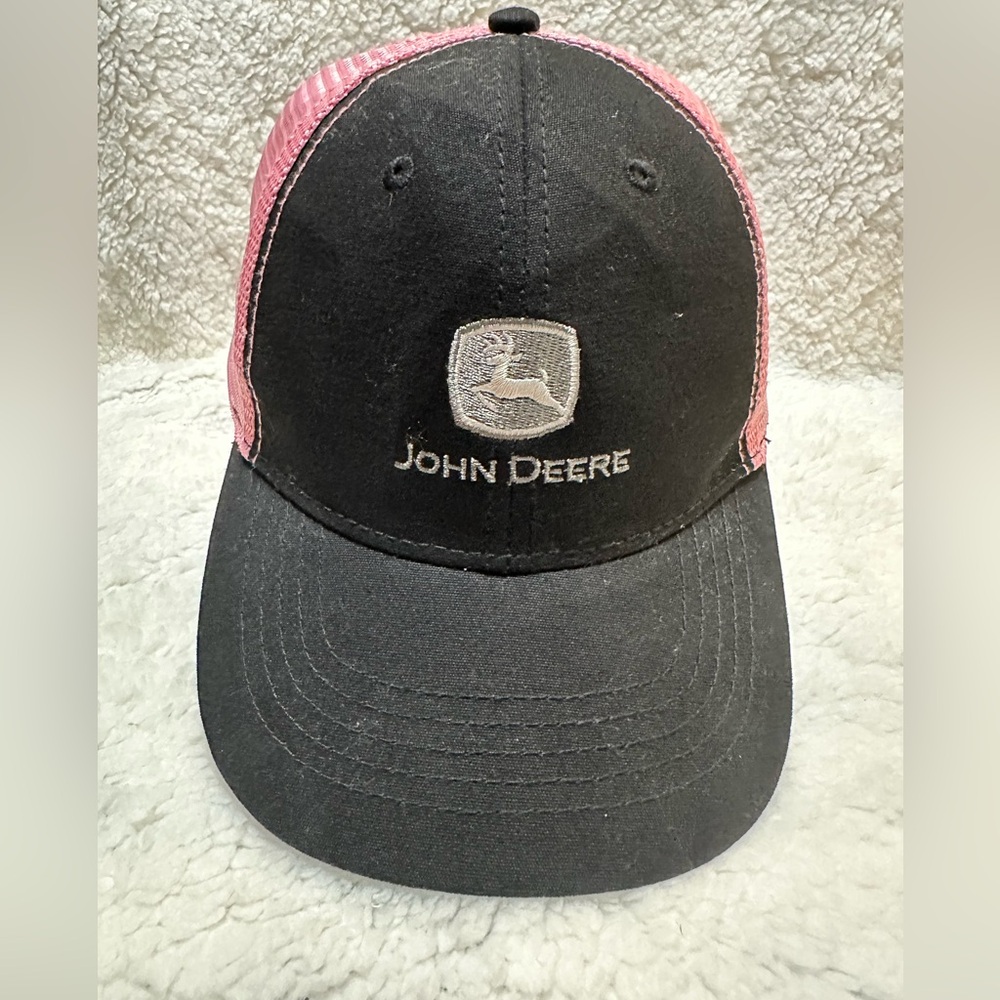 John Deere Trucker SnapBack Hat Womens Pink Black PonyTail Makeup Resistant OSFM